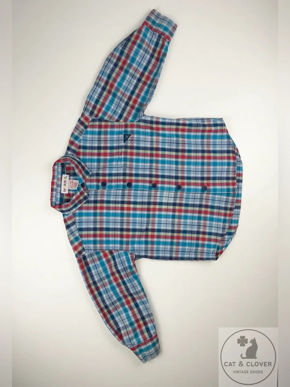 Gymboree 90s Rainbow Tag Plaid Long Sleeve Button Down Boys Shirt Large